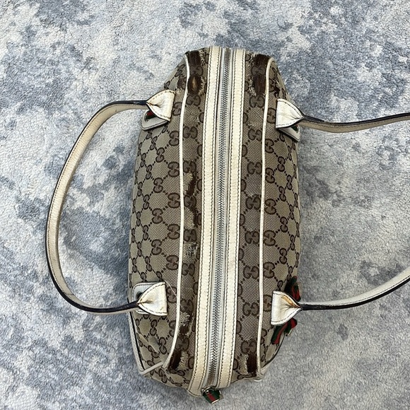 Vintage Gucci Princy GG Monogram Logo Sherry Line Web Shoulder Bag Tan Ivory - Picture 7 of 17
